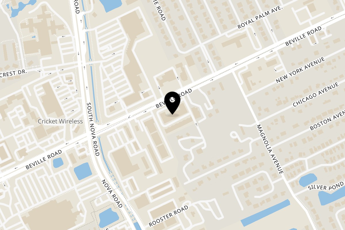 Map showing the location of Supreme Beans Coffee Shop on 927 Beville Rd #10 in South Daytona